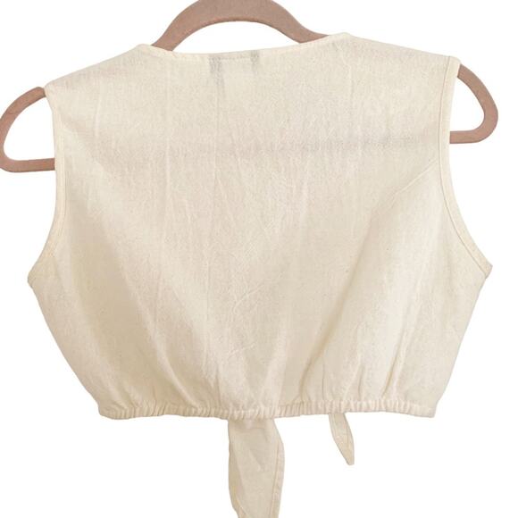 Elan 2 PC Set Cream Sleeveless Crop Top and Tie Front Wide Leg Pants Medium - Picture 5 of 12